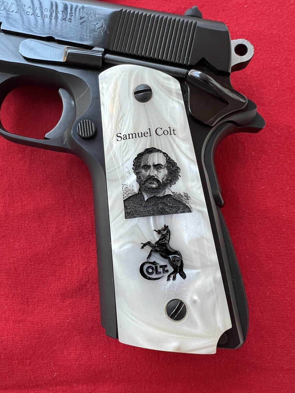 1911 Pearl Laser Engraved Samuel Colt Grips 45 acp 38 Super cal