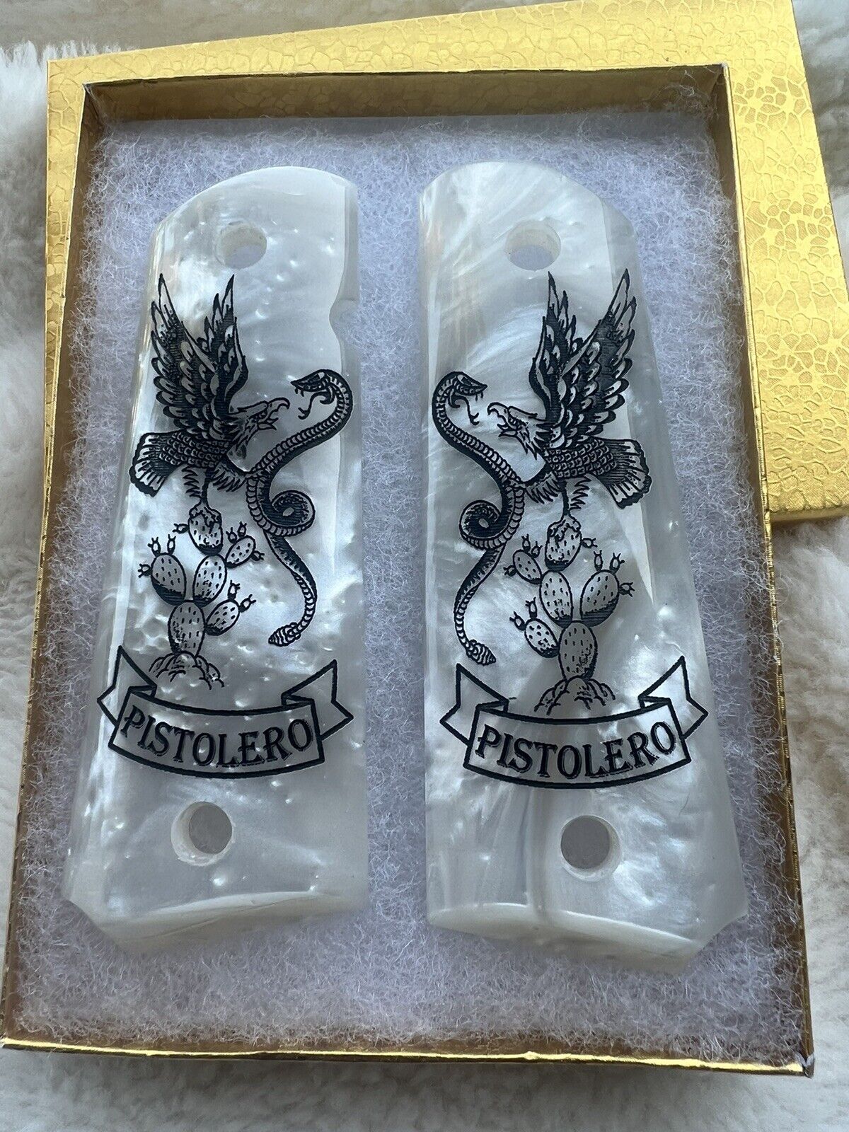 1911  Pearl Mexican Eagle / Snake / Cactus *FREE ENGRAVING IN SPACE FOR LAST NAME* Grips  45 acp 38 Super