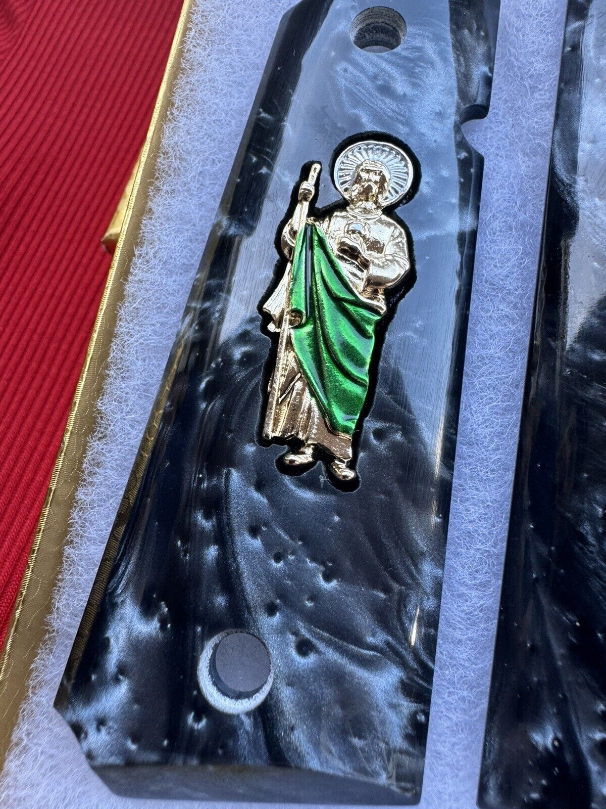 1911 Engraved Black Pearl Grips San Judas inlayed 24k Gold Plated 45 acp