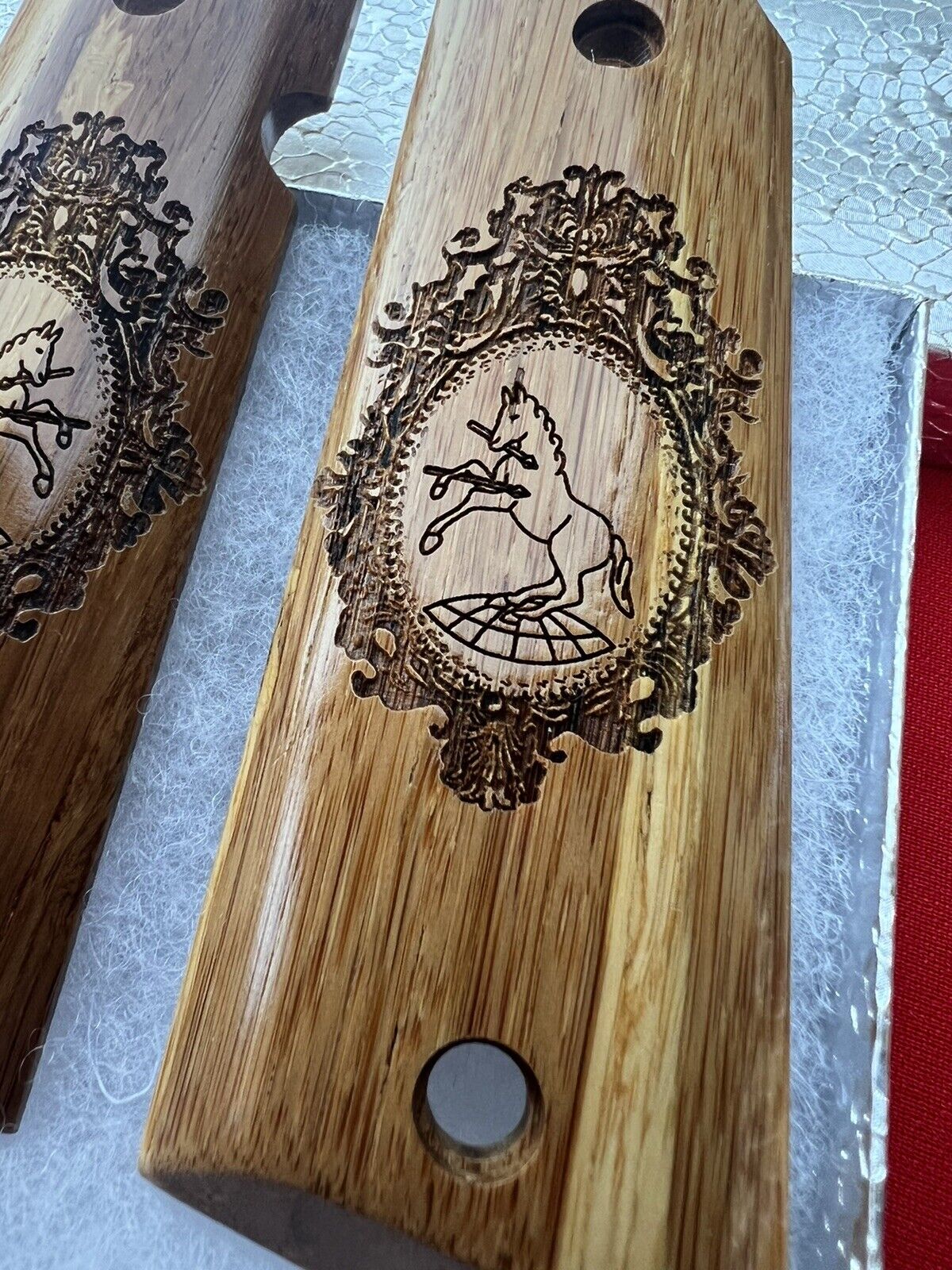 1911 Laser Engraved Rampart Horse Image Wooden Grips 45 acp 38 Super Calibers