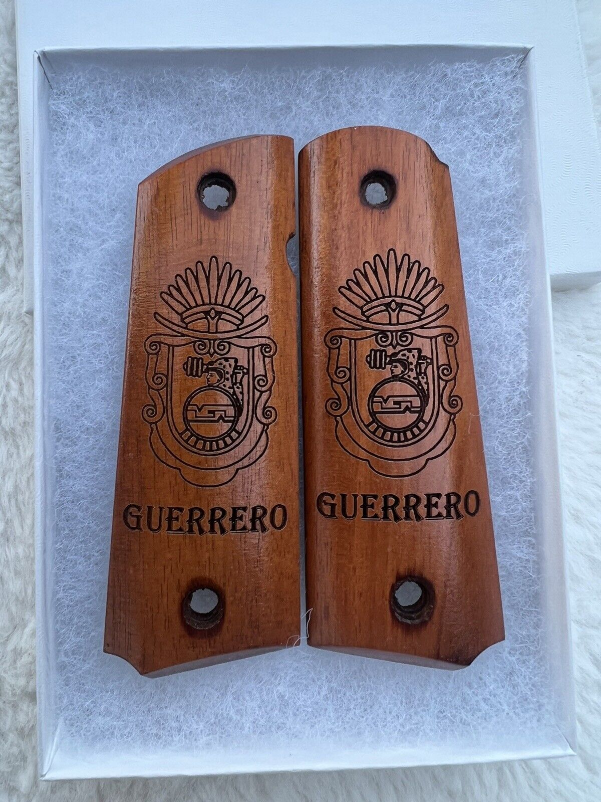 1911 Laser Engraved Guerrero Flag Wood Grips   Image 45 acp 38 Super Calibers