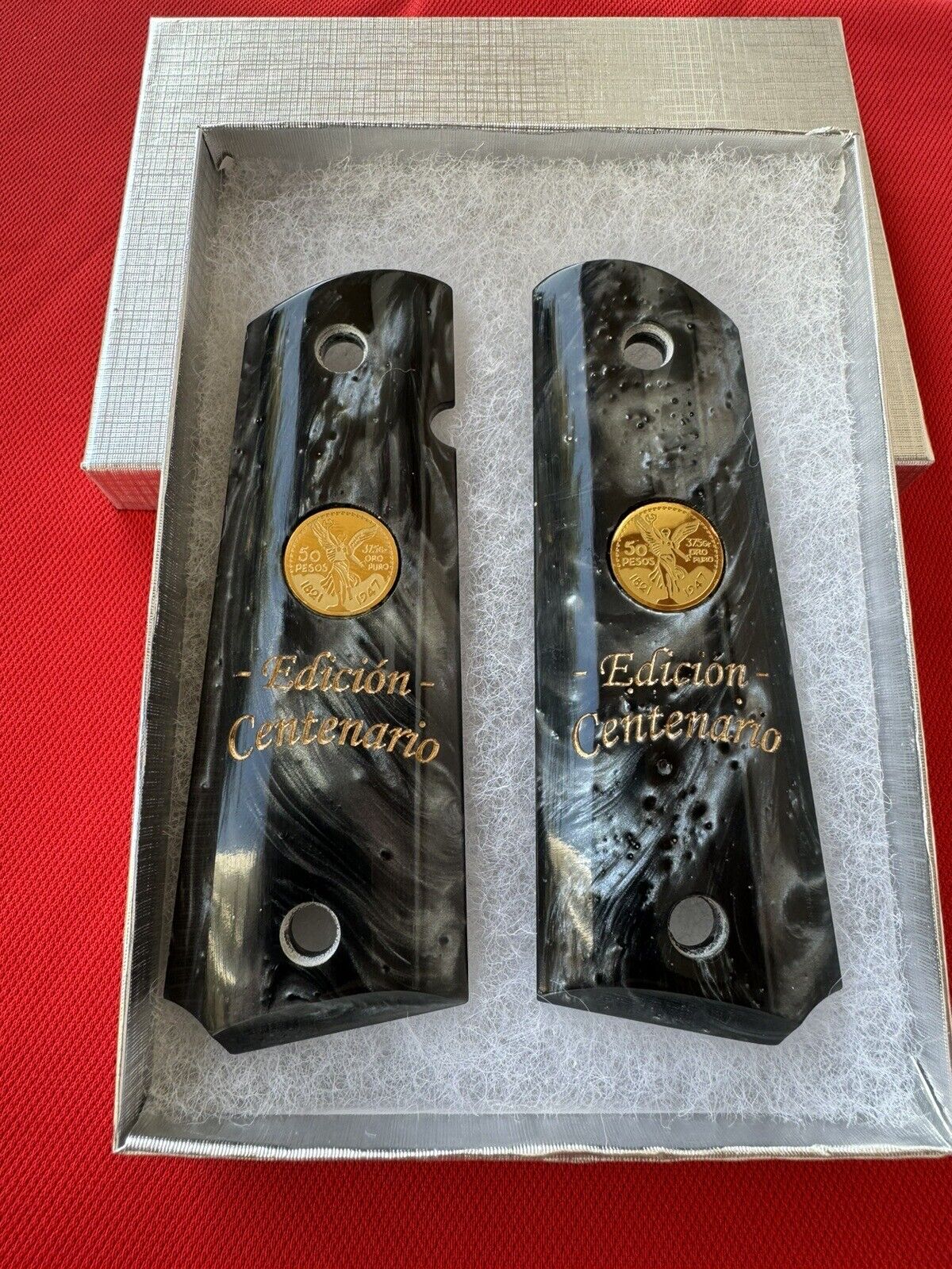 1911 Black Pearl Mini Centenario 14k Gold Filled Coin Grips 45 acp 38 Super