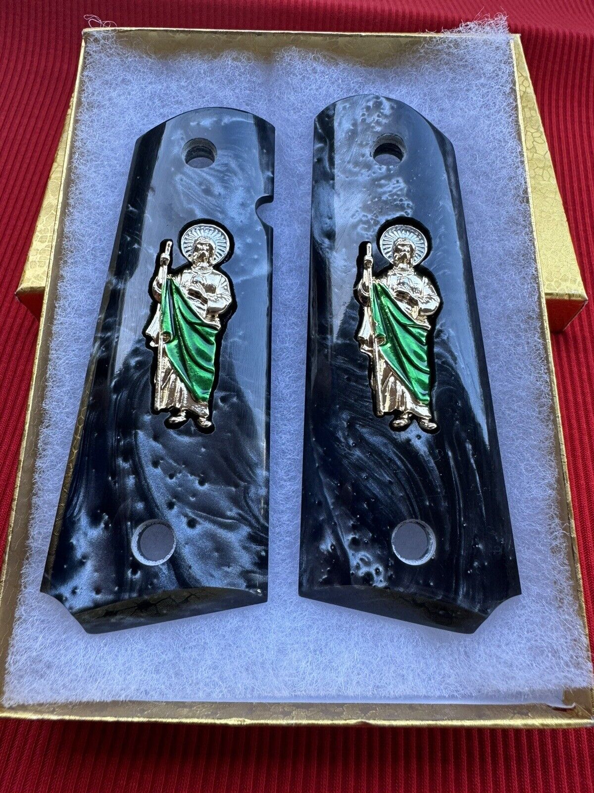 1911 Engraved Black Pearl Grips San Judas inlayed 24k Gold Plated 45 acp