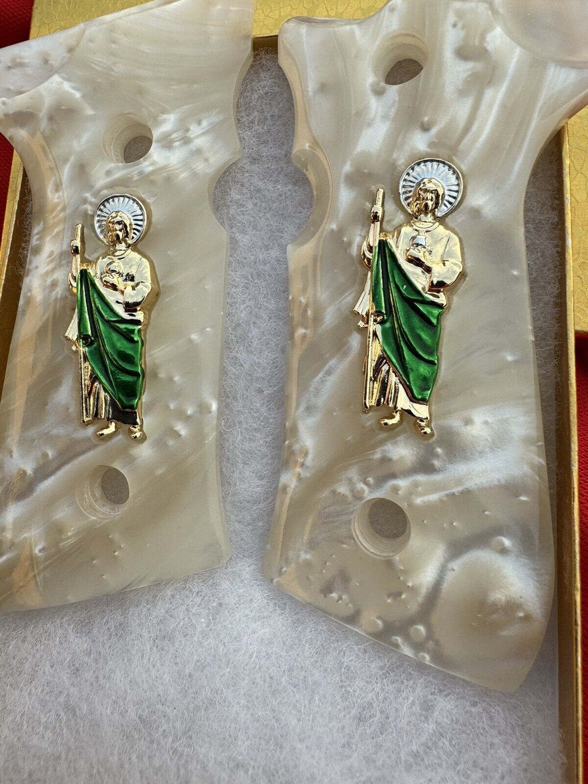 Beretta 9mm Custom San Judas Grips 24k gold plated  92 Fs 96 Fs M9