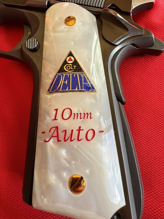 1911 Pearl Custom Designed Delta Elite Medallion Gold Cup 10mm Grips