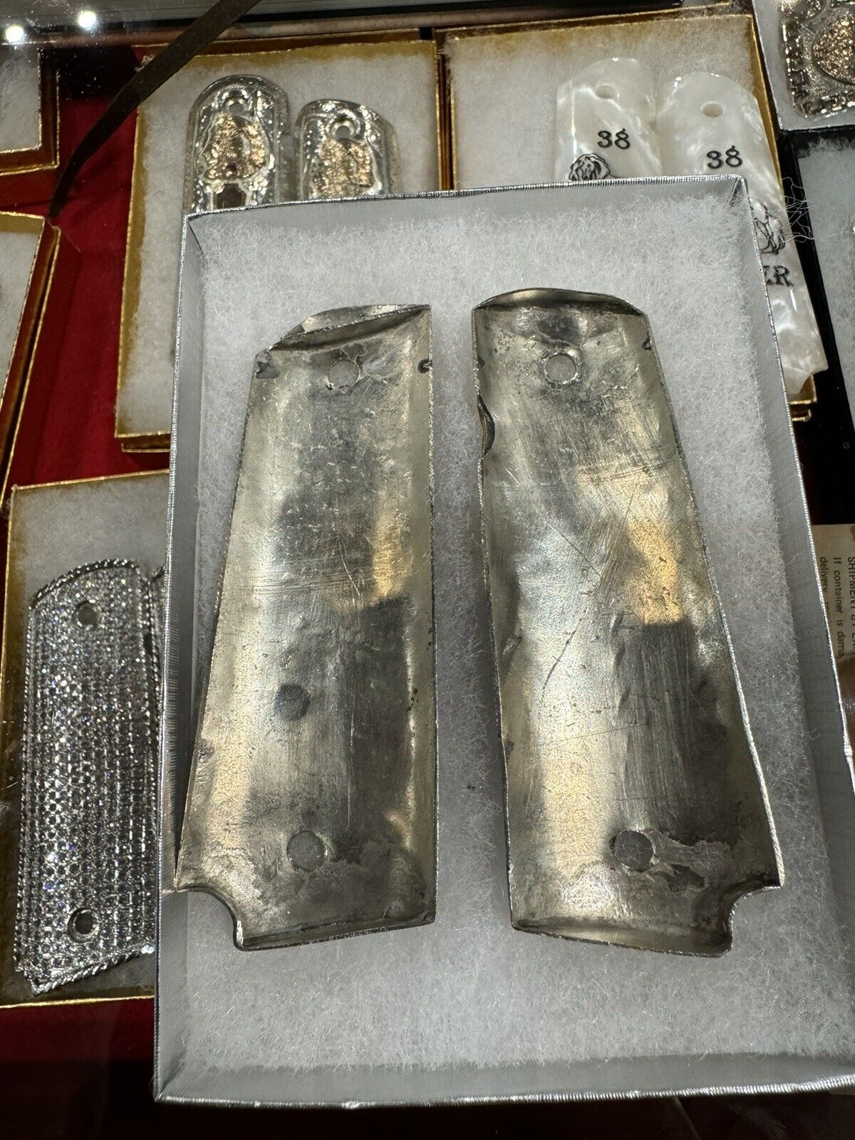 1911 Vintage Mexican Motif/Aztec Calendar Engraved Silver Gold Plated Grips