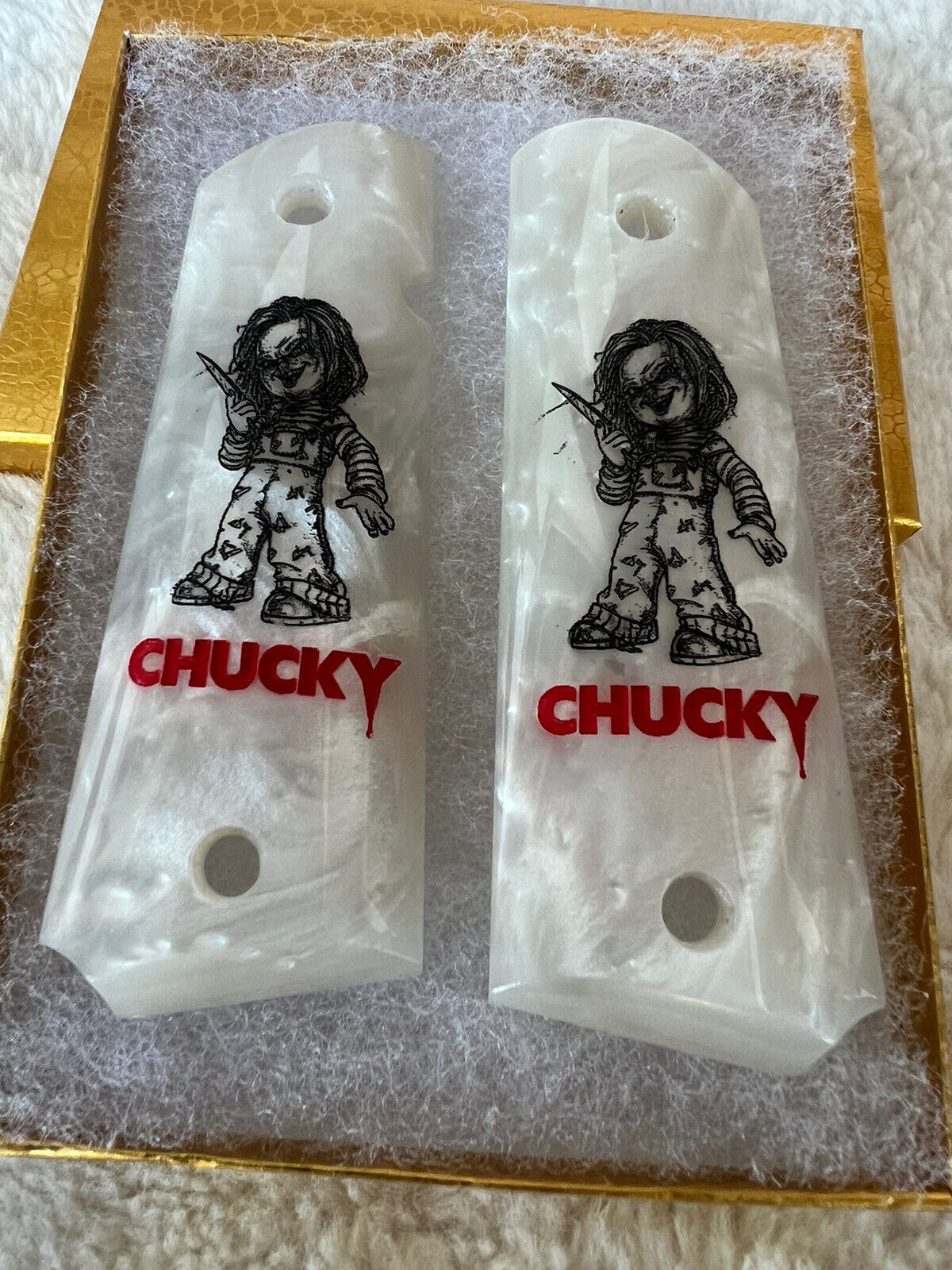 1911 Pearl Laser Engraved Chucky Character  Grips 45 acp 38 Super cal