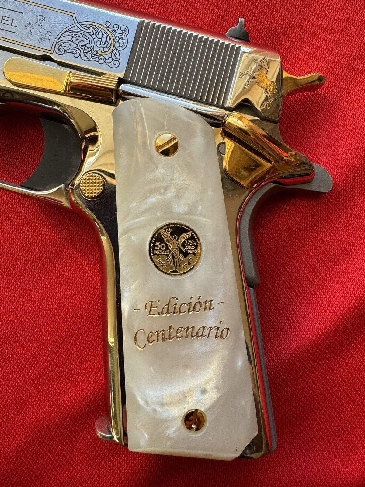 1911 Pearl Mini Centenario 14k Gold Filled Coin Grips 45 acp 38 Super