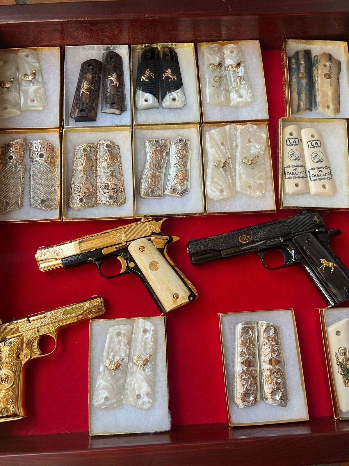 1911 Gold Plated Rooster/Aztec Pearlite Engraved grips 45 38 super Rare