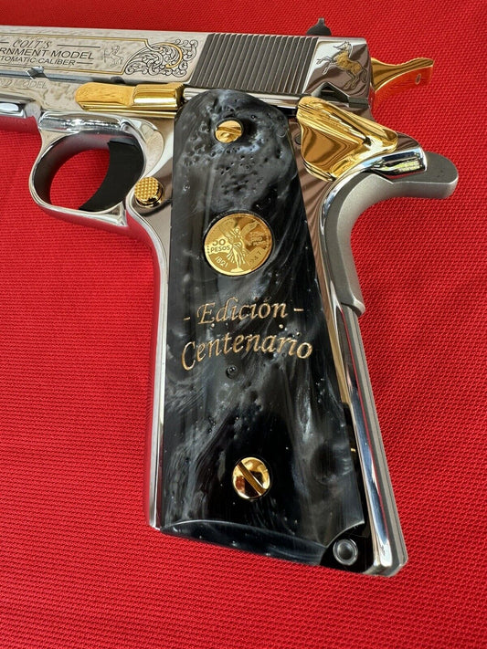1911 Black Pearl Mini Centenario 14k Gold Filled Coin Grips 45 acp 38 Super