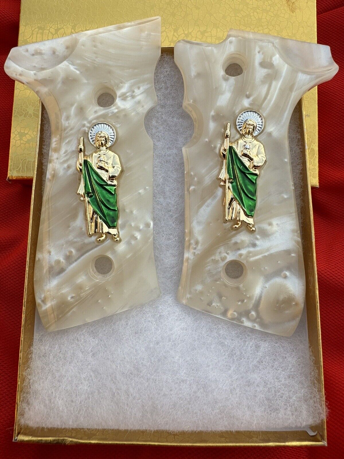 Beretta 9mm Custom San Judas Grips 24k gold plated  92 Fs 96 Fs M9