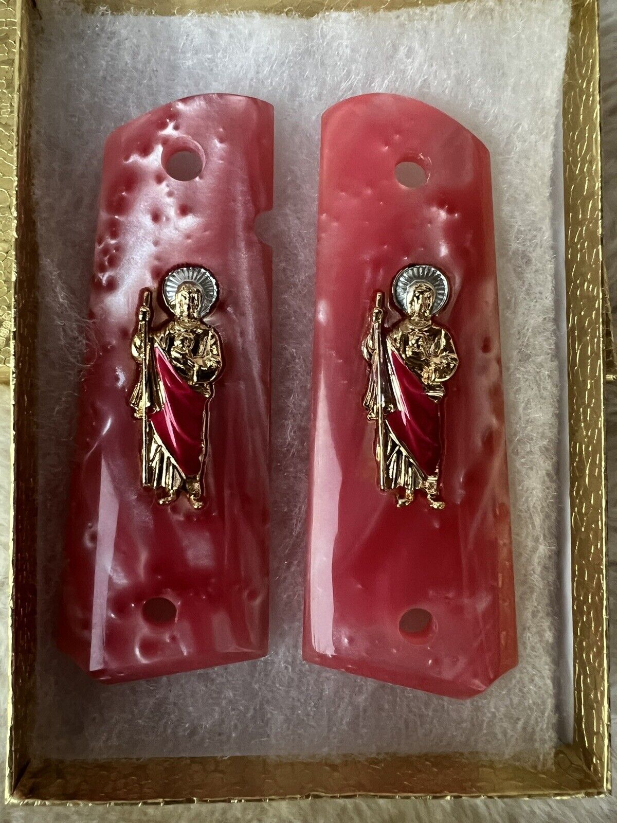 1911 Pink Grips  San Judas 24k Gold Plated Custom  Engraved 45 acp 38 Super