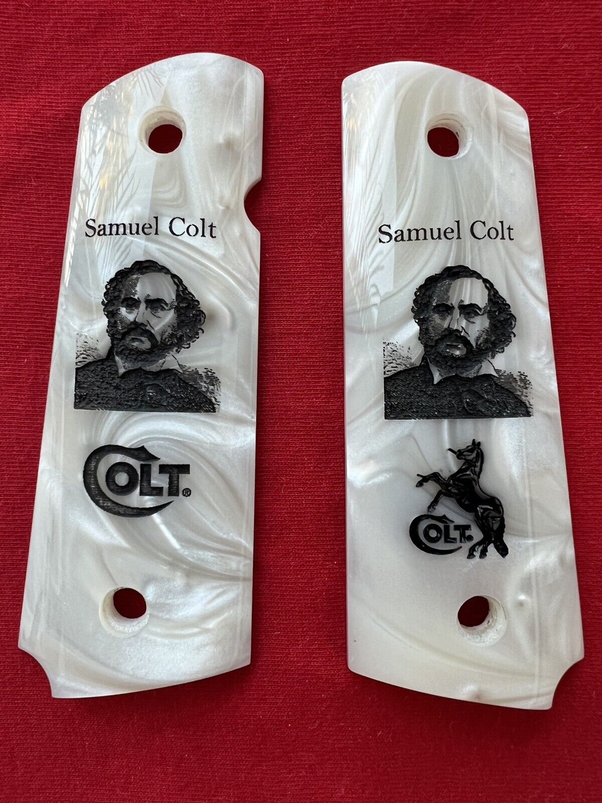1911 Pearl Laser Engraved Samuel Colt Grips 45 acp 38 Super cal