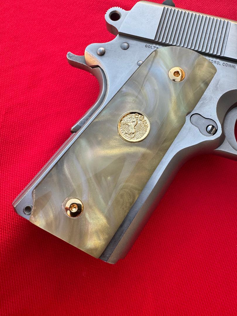 1911 Officer's Model Colt Medallion Pearlite Custom Pistol Grips