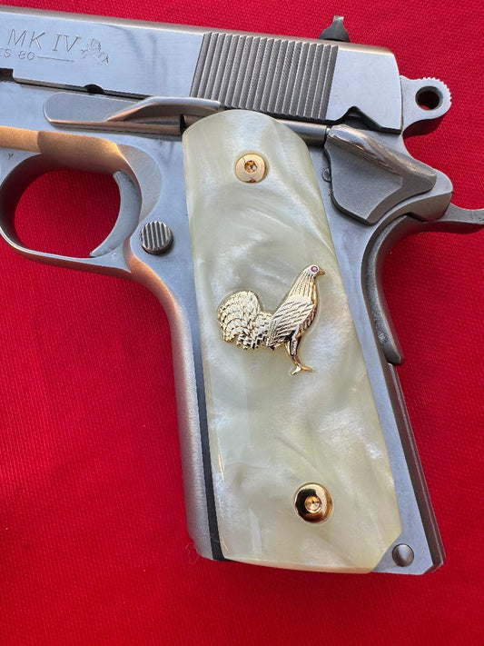1911 Officer's Model Rooster CZ stone Custom Pistol Grips