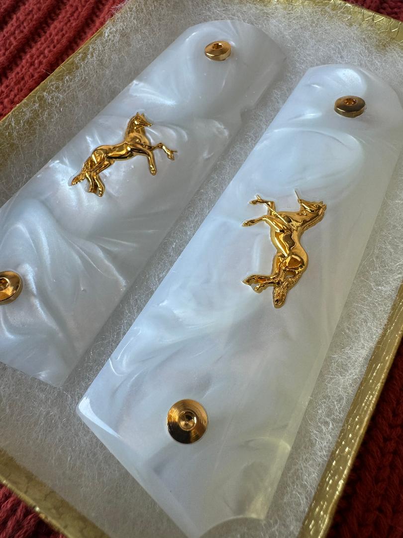 1911  Rampart Horse Grips 24k Plated .45 38 Super caliber