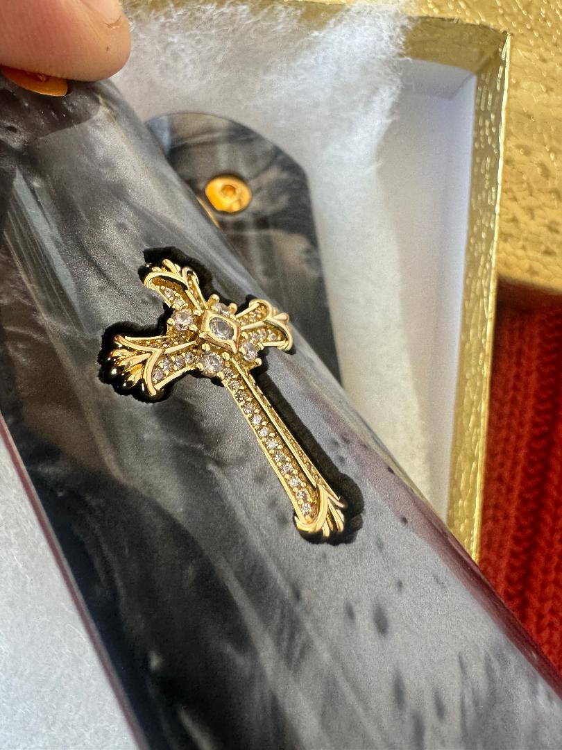 1911 Cross 24k Gold Plated Inlayed CZ stones Grips  White Pearl Grips