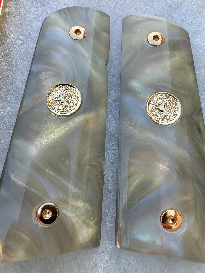 1911 Officer's Model Colt Medallion Pearlite Custom Pistol Grips