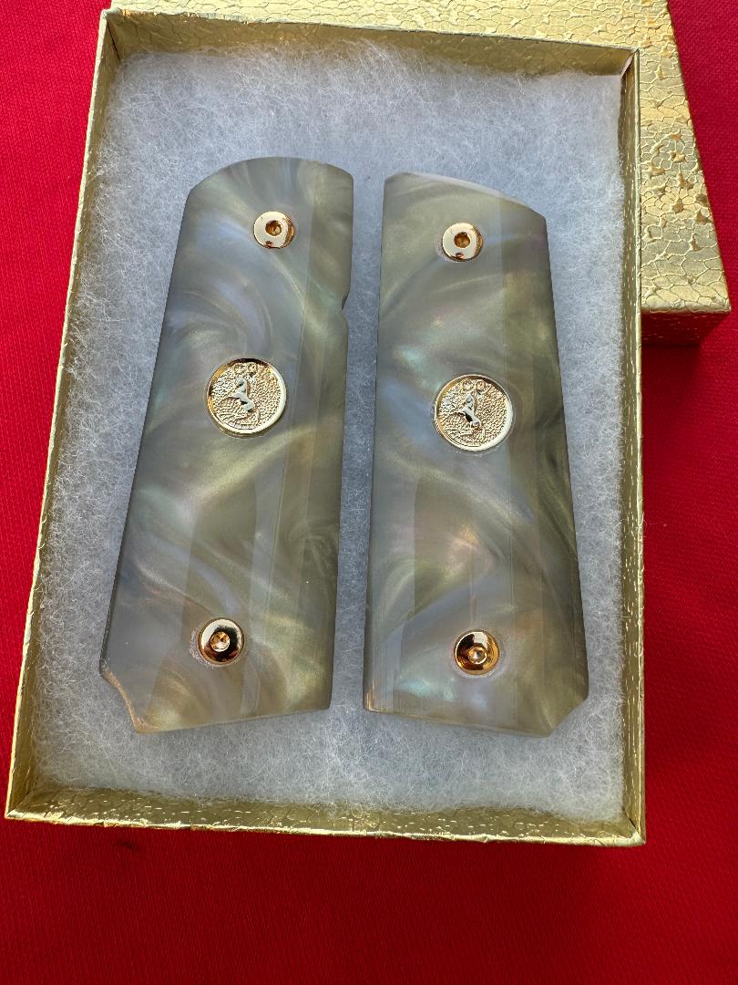1911 Officer's Model Colt Medallion Pearlite Custom Pistol Grips