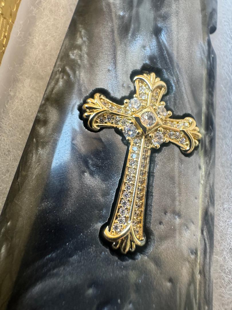 1911 Cross 24k Gold Plated Inlayed CZ stones Grips  White Pearl Grips