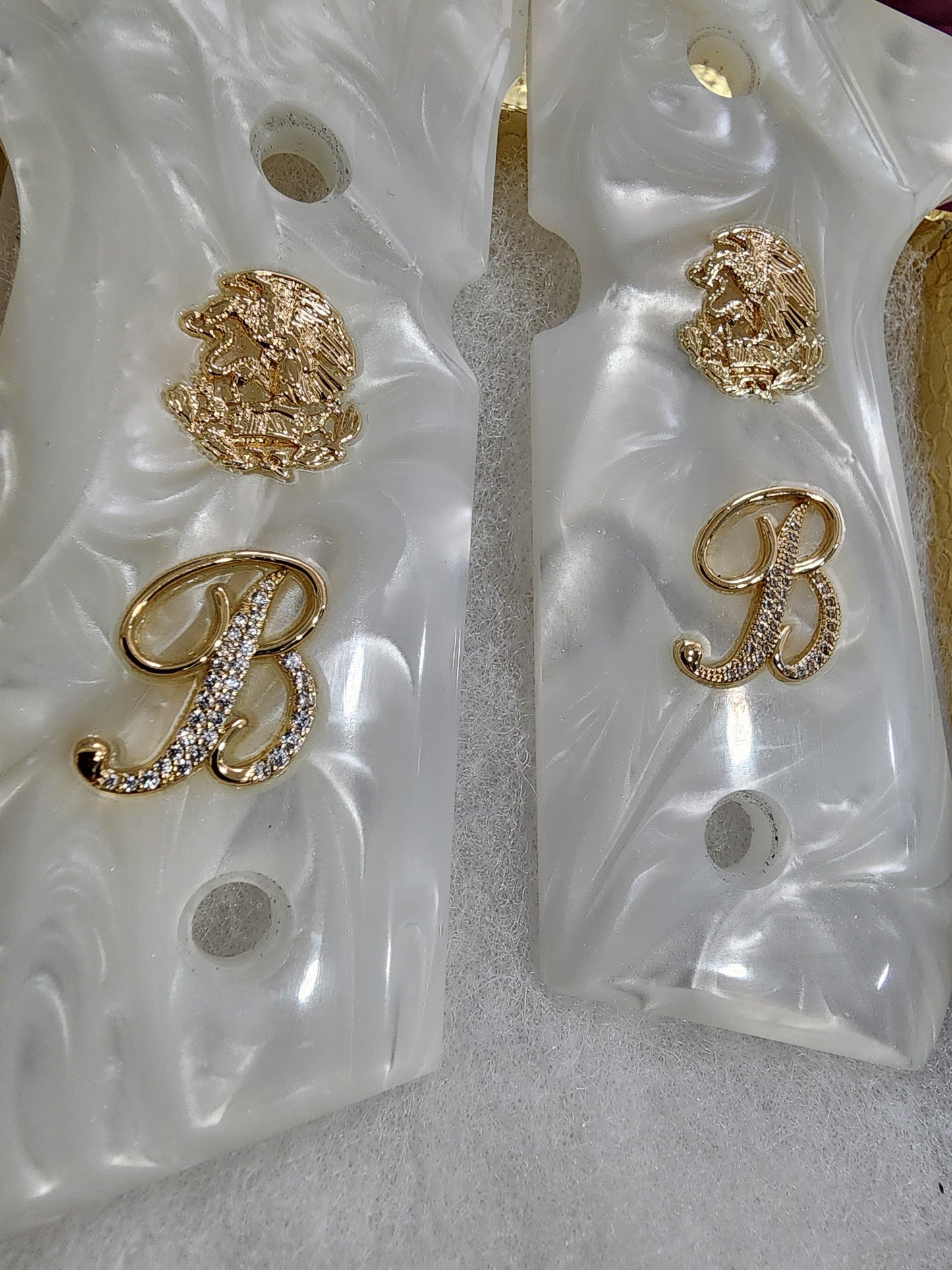 Beretta 92fs - Aguila “B” 24k Gold Plated Inlayed CZ stones - Pearlite Grips 96 Fs M9