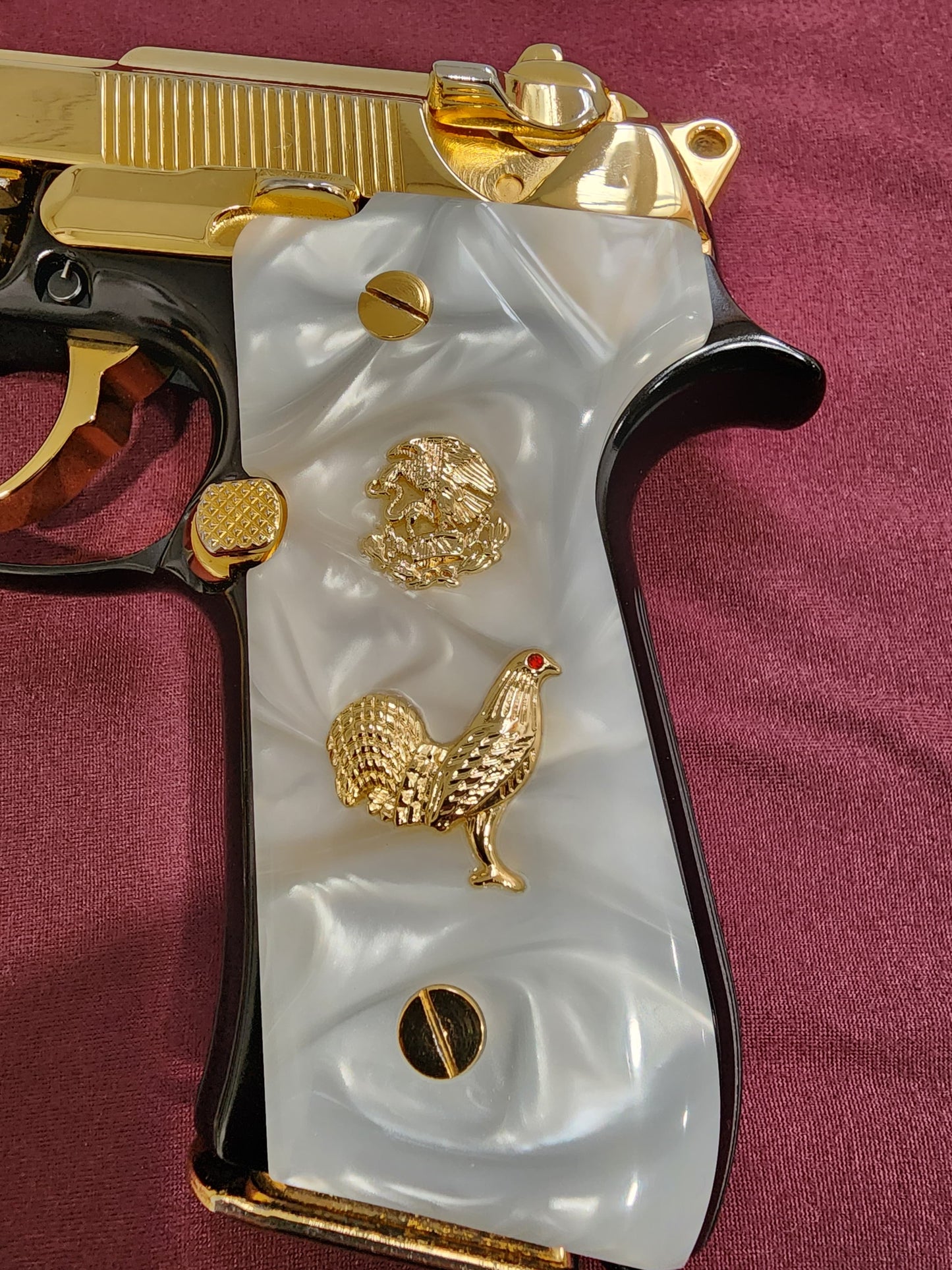 Beretta Custom Aguila and Rooster with cz stone inlay 24k Gold Plated 92 Fs 96 Fs M9