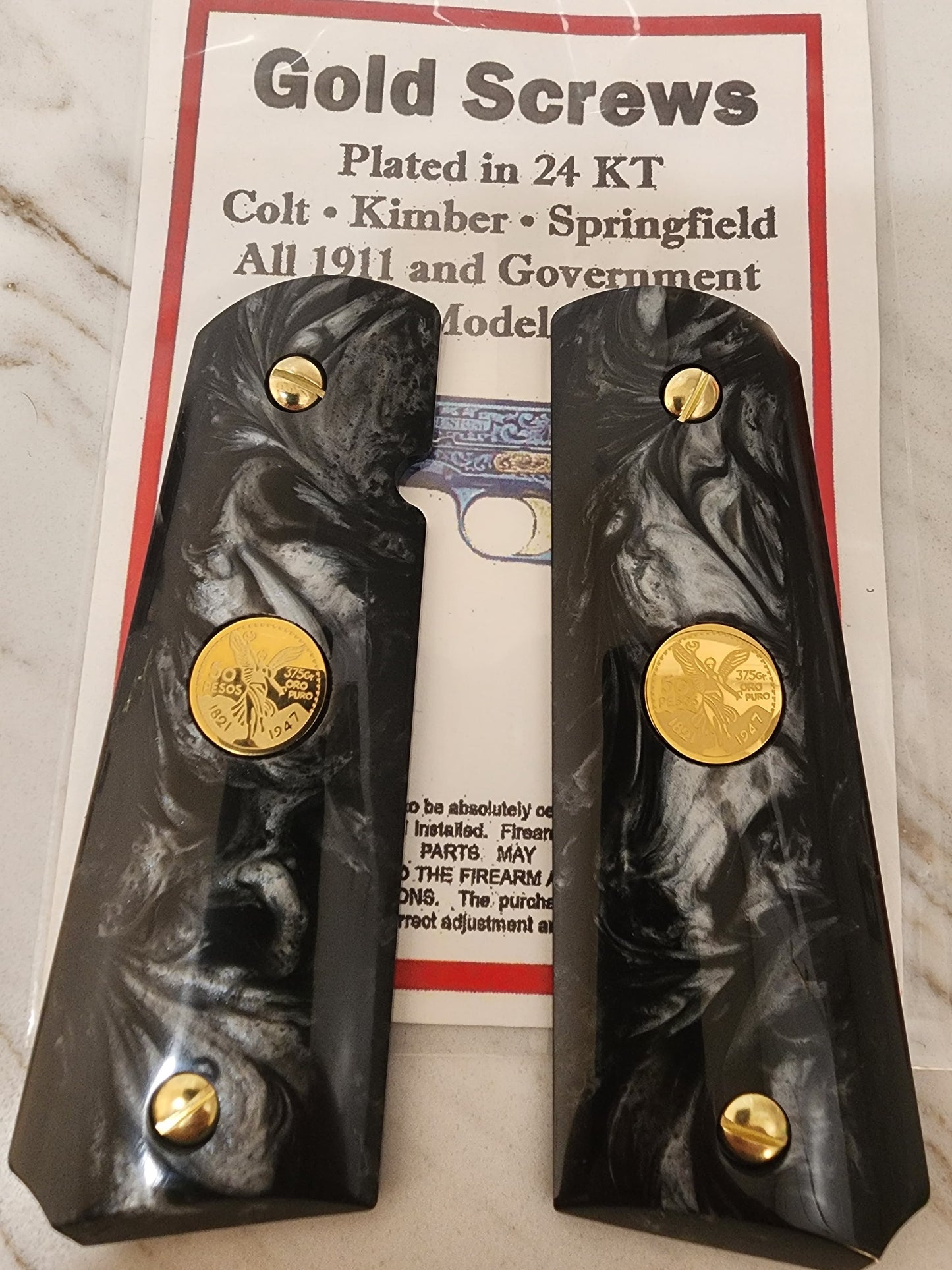 1911 Black Pearl Mini Centenario 14k Gold Filled Coin Grips 45 acp 38 Super