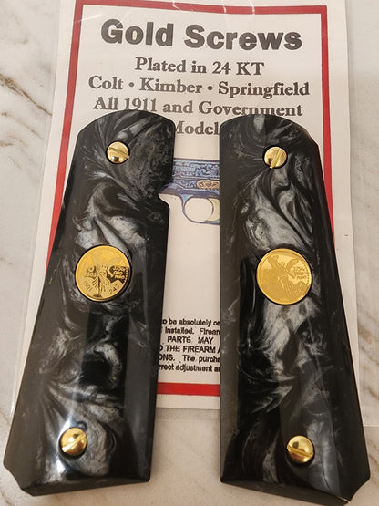 1911 Black Pearl Mini Centenario 14k Gold Filled Coin Grips 45 acp 38 Super