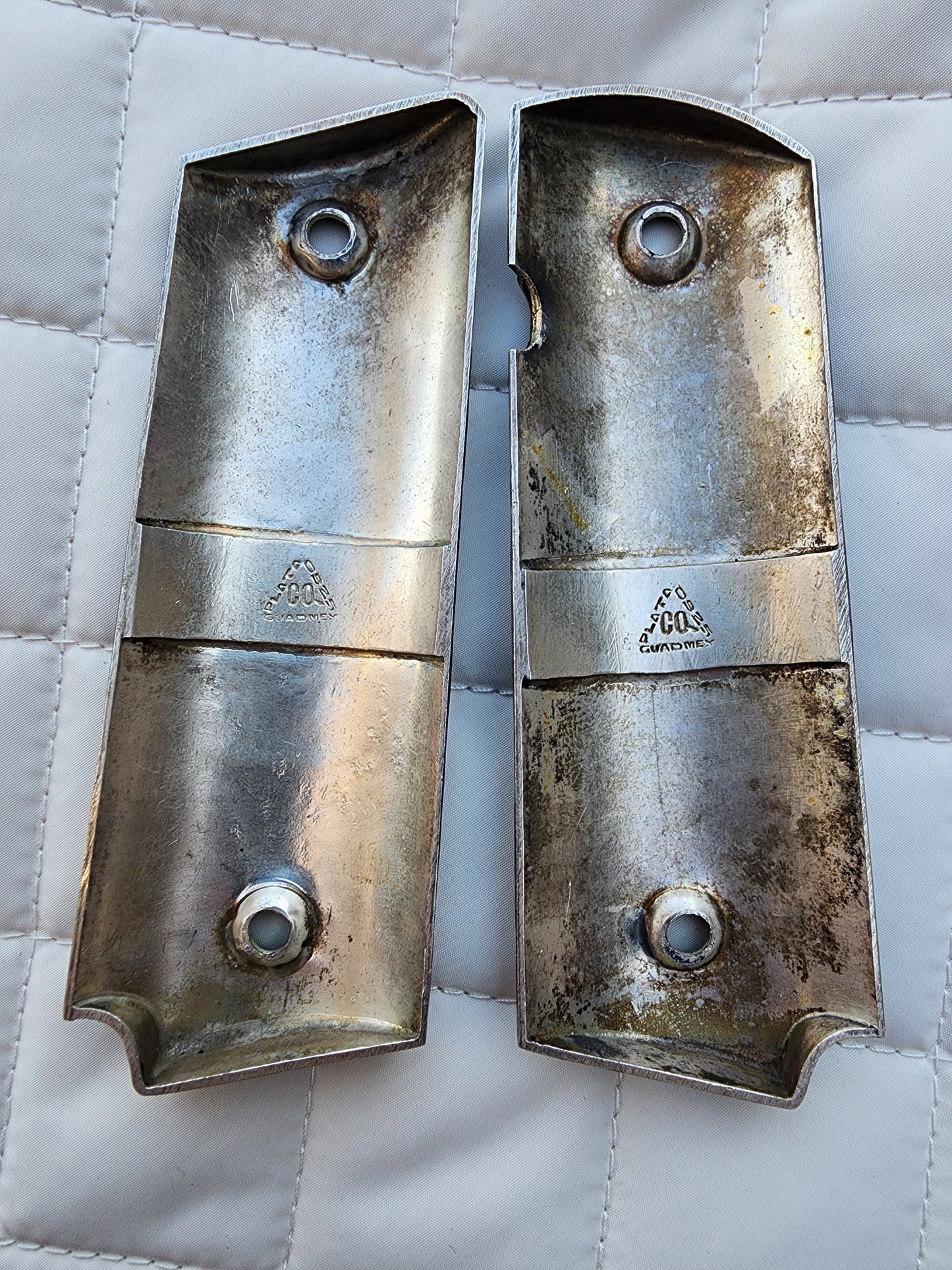 *EXTREMELY RARE*  Genuine 9.25 Sterling Silver 1911 Pistol Grips – Aztec Calendar Design – 106g – Handcrafted Luxury Silver Mexican Vintage Engraved