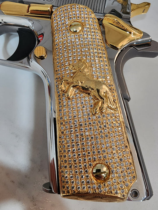 Rampart Horse 1911 Pistol Grips –  CZ Stone Inlay – Full-Size 1911