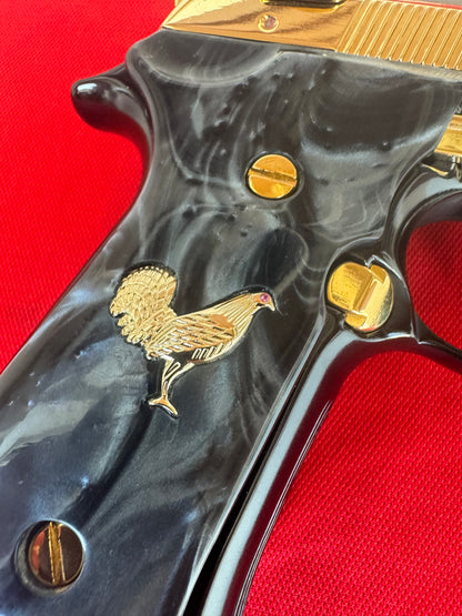 Beretta Black Custom engraved Rooster/Gallo 24k gold plated 92Fs 96Fs M9