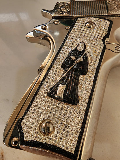 Santa Muerte 1911 Pistol Grips –  CZ Stone Inlay – Full-Size 1911