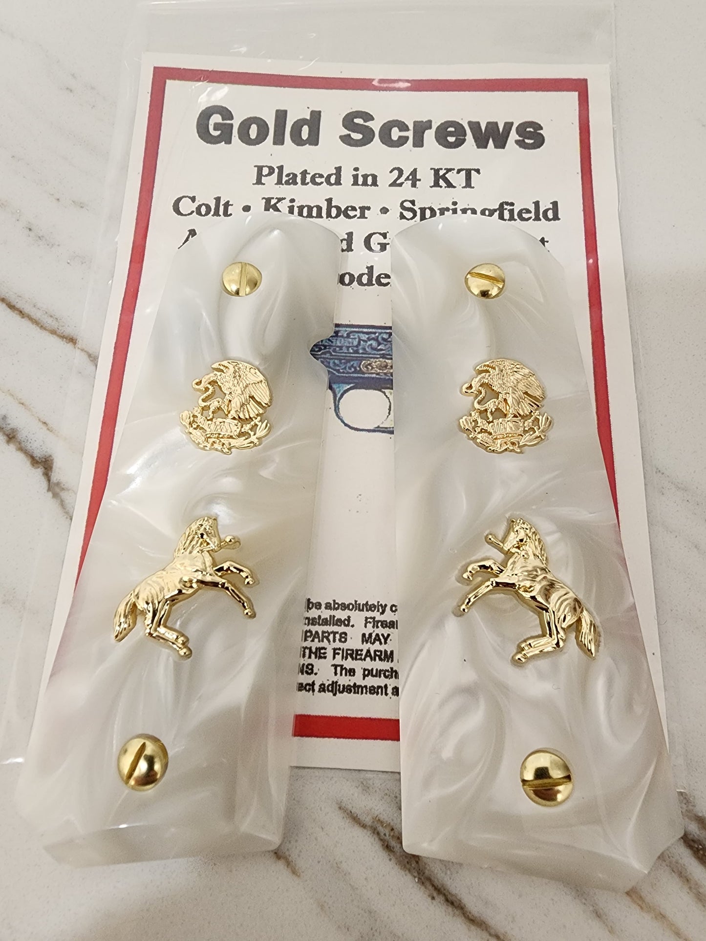 1911 "Aguila" “Horse” 24k Gold Plated Grips  Pearl Grips