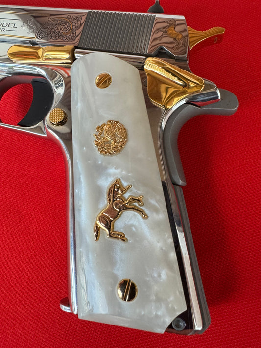 1911 "Aguila" “Horse” 24k Gold Plated Inlayed stones Grips  Pearl Grips
