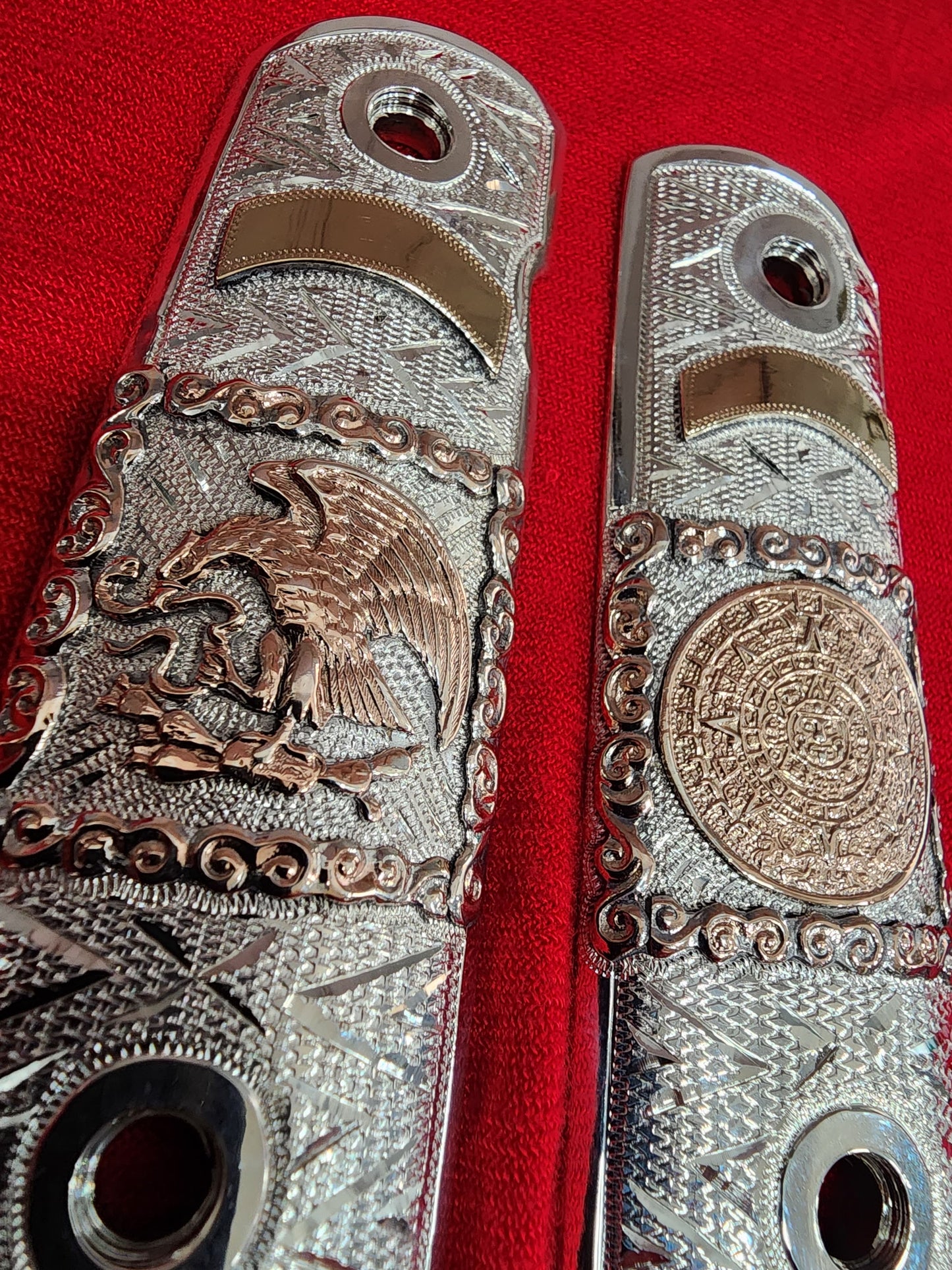 1911 sterling silver / 10kt Gold Handmade and Engraved Mexican Motif grips