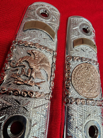 1911 sterling silver / 10kt Gold Handmade and Engraved Mexican Motif grips