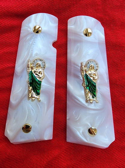 1911 Pearl Grips San Judas 24k Gold Plated 45 acp 38 Super
