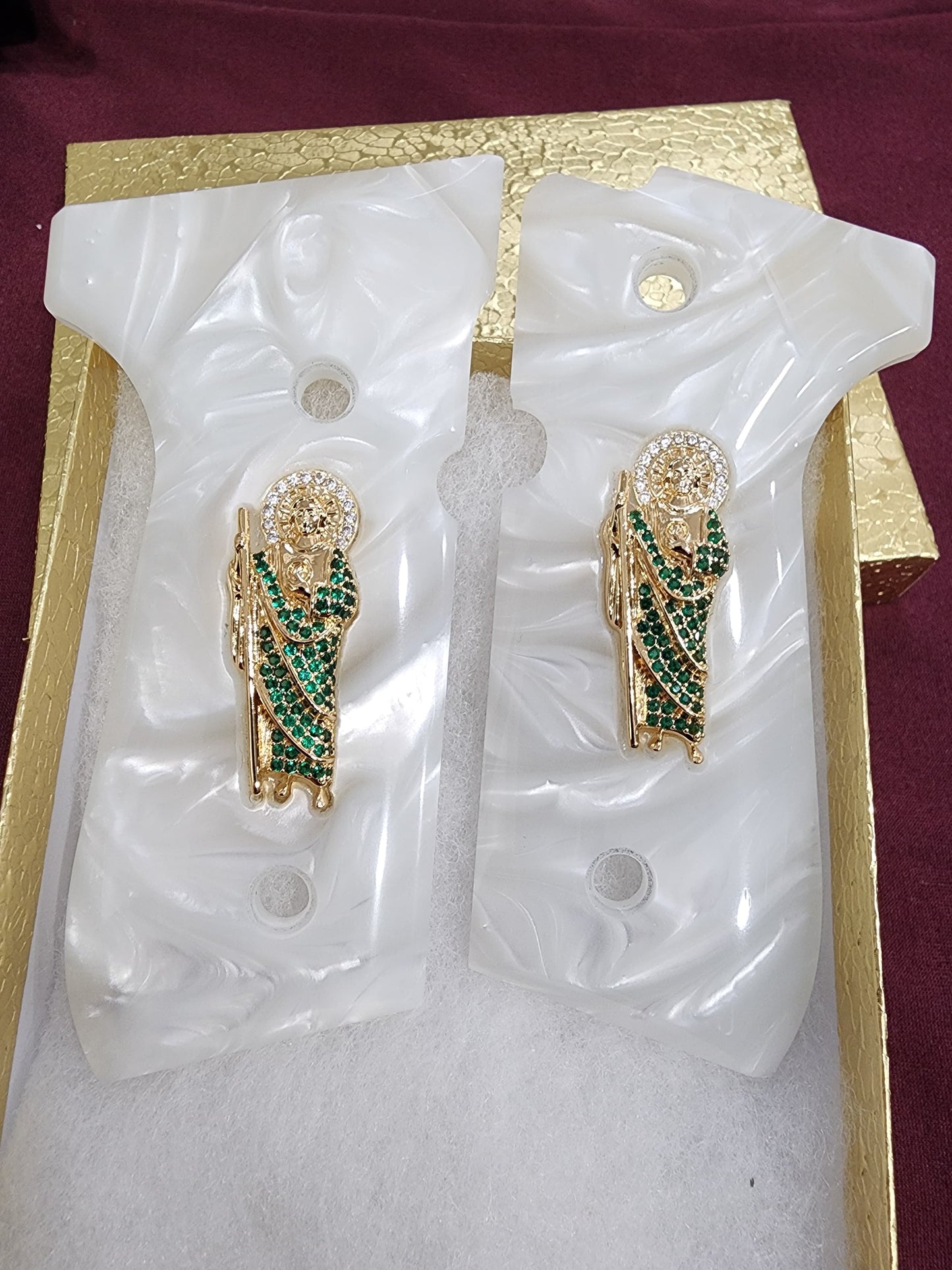 Beretta Custom San Judas cz stone inlay 24k Gold Plated 92 Fs 96 Fs M9