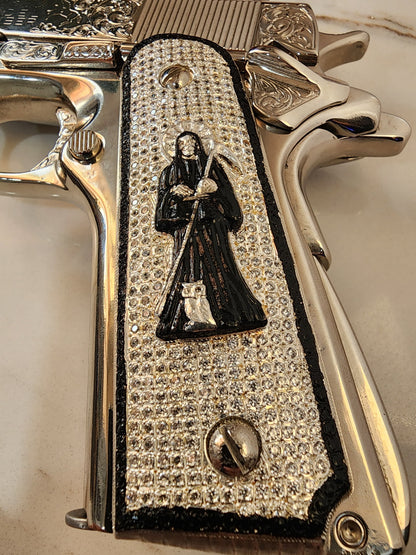 Santa Muerte 1911 Pistol Grips –  CZ Stone Inlay – Full-Size 1911