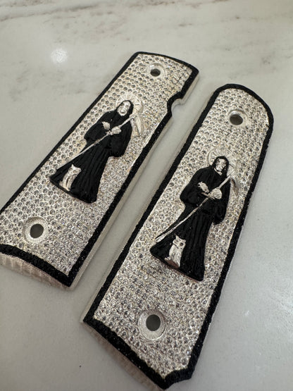 Santa Muerte 1911 Pistol Grips –  CZ Stone Inlay – Full-Size 1911