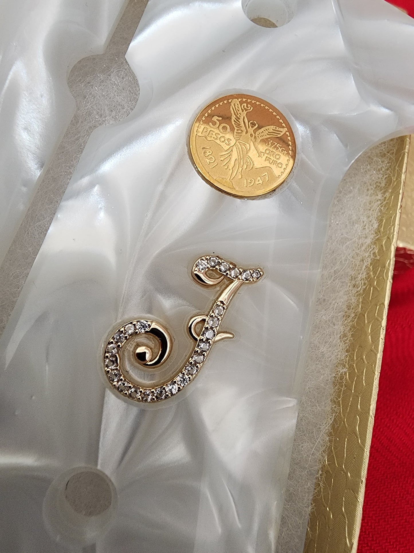 Beretta 92fs - “J” “V” with Mini gold-filled Centenario 24k Gold Plated Inlayed CZ stones - Pearlite Grips 96 Fs M9