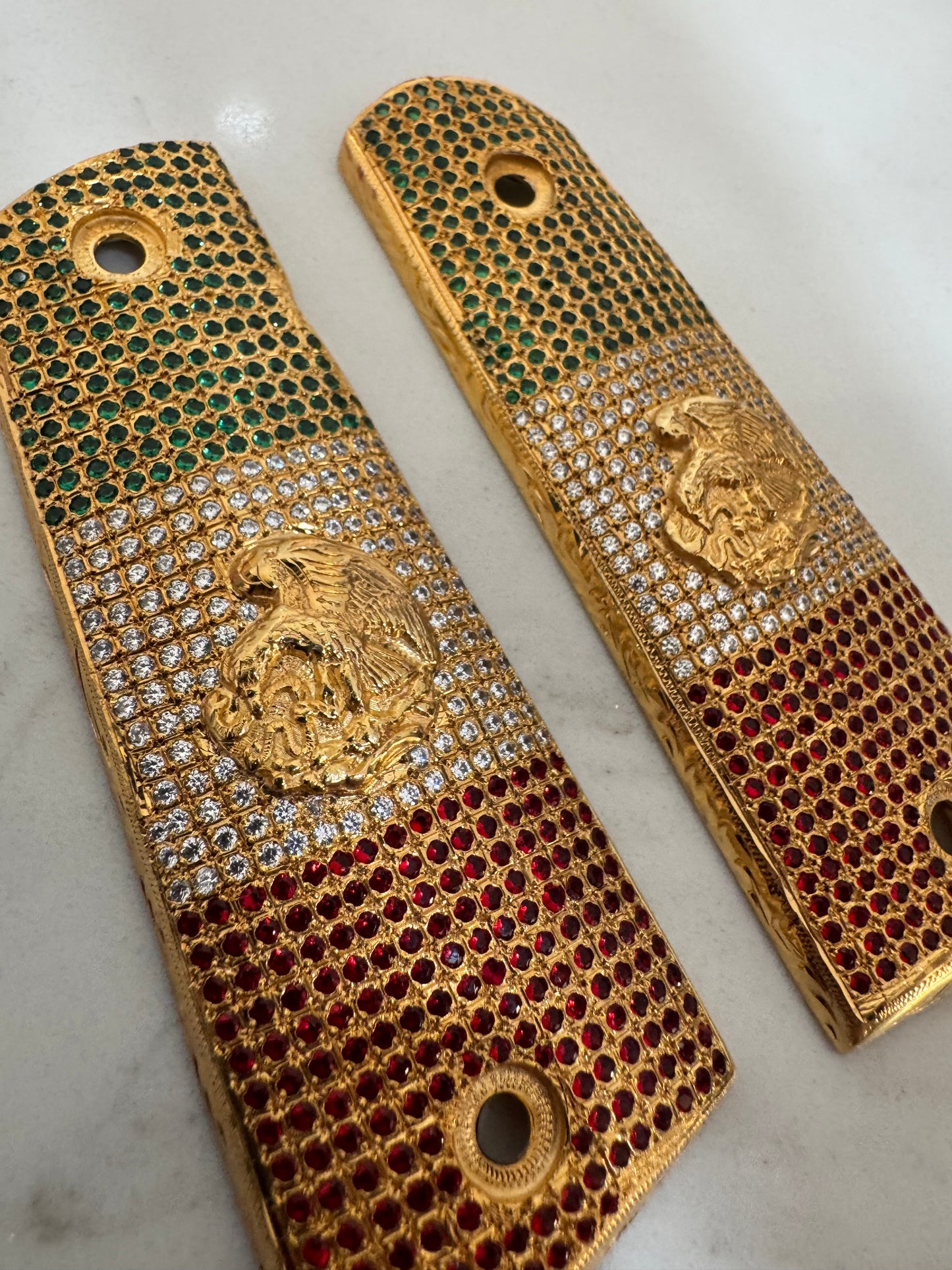 Mexican Flag 1911 Pistol Grips –  Moissanite   Inlay – Full-Size 1911