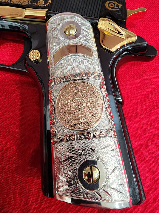 1911 sterling silver / 10kt Gold Handmade and Engraved Mexican Motif grips
