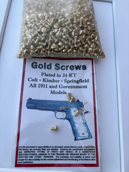 1911 Gold plated Slotted screws, Colt, Rock Island, Kimber, 38 super, .45 acp.