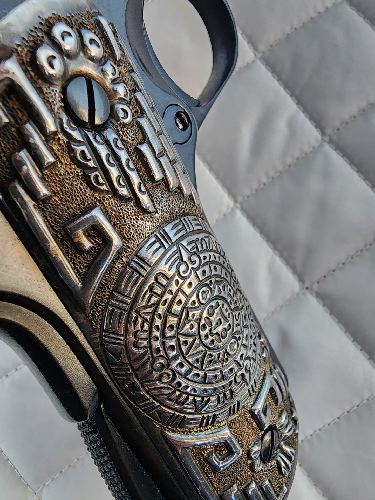 *EXTREMELY RARE*  Genuine 9.25 Sterling Silver 1911 Pistol Grips – Aztec Calendar Design – 106g – Handcrafted Luxury Silver Mexican Vintage Engraved