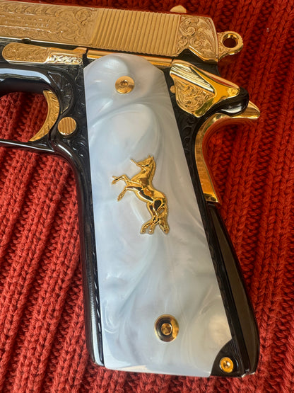 1911  Rampart Horse Grips 24k Plated .45 38 Super caliber