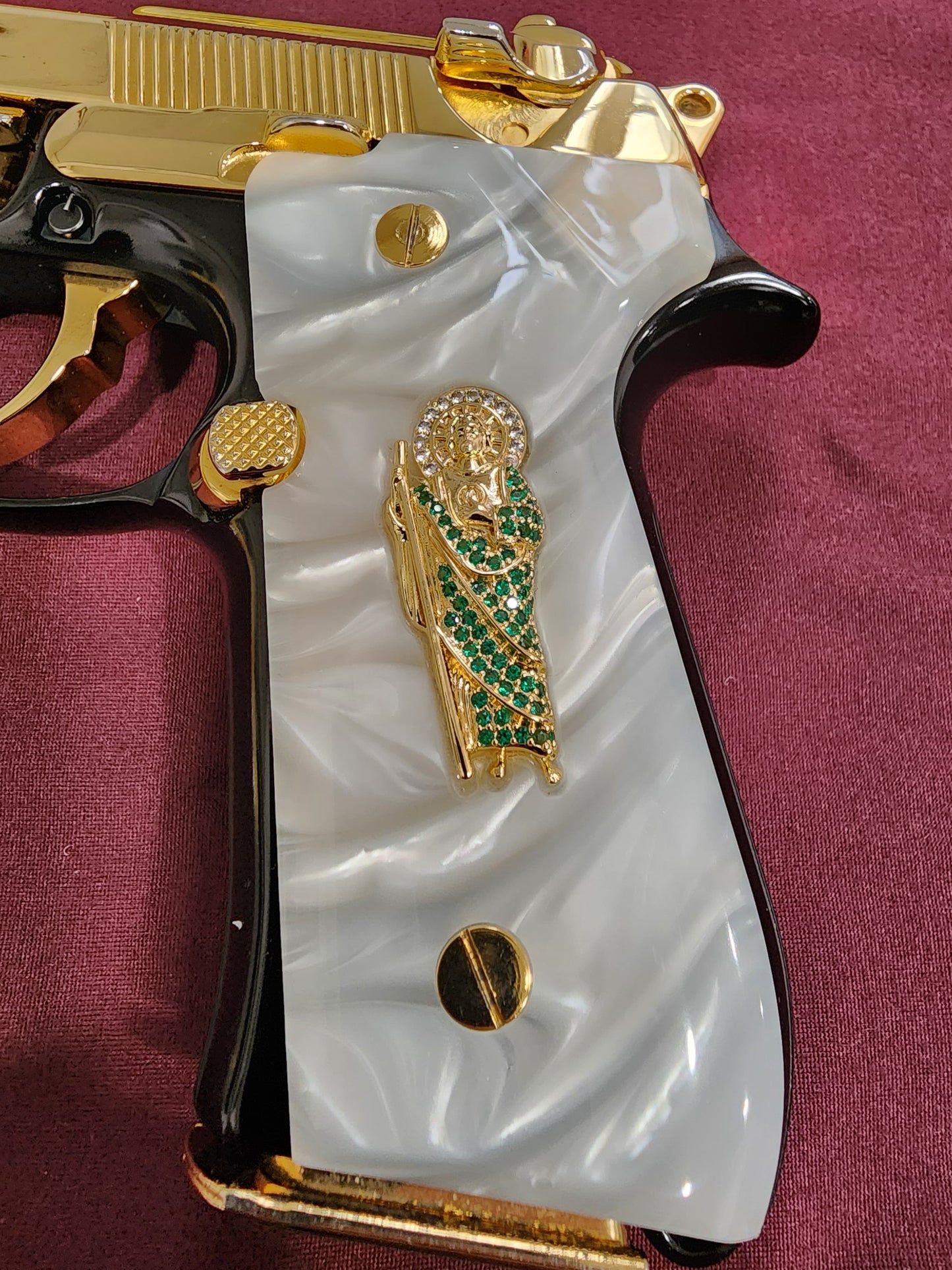 Beretta Custom San Judas cz stone inlay 24k Gold Plated 92 Fs 96 Fs M9