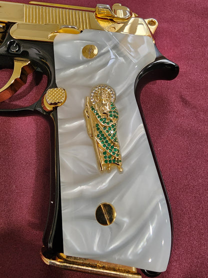 Beretta Custom San Judas cz stone inlay 24k Gold Plated 92 Fs 96 Fs M9