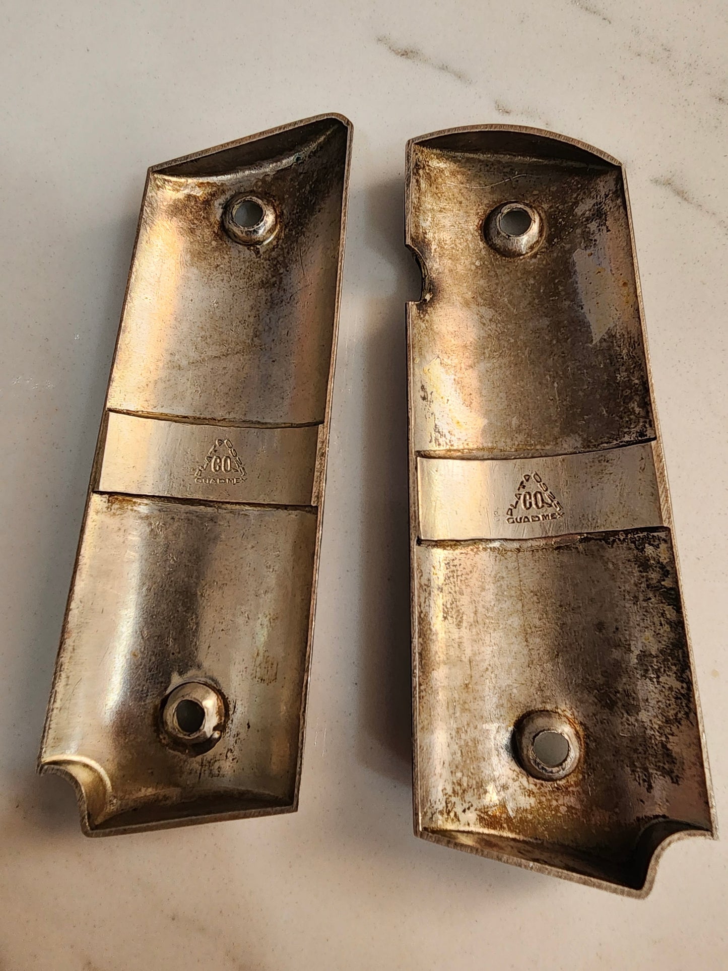 9.25 Silver Mexican Vintage Engraved Pistol Grips COLT 38 super/45