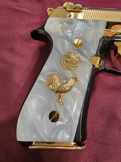 Beretta Custom Aguila and Rooster with cz stone inlay 24k Gold Plated 92 Fs 96 Fs M9